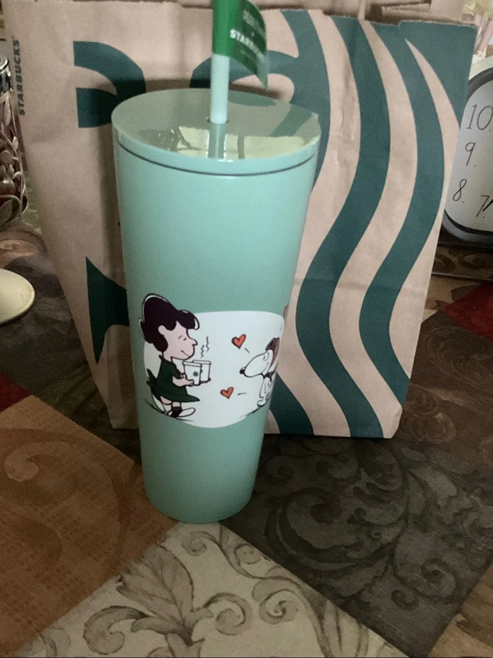 Starbucks Mint Green Peanuts Tumbler with Straw